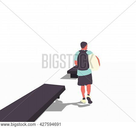 Back View Of Man Worker Travelling With Backpack On Their Journey Back Home During A Nationwide Lock