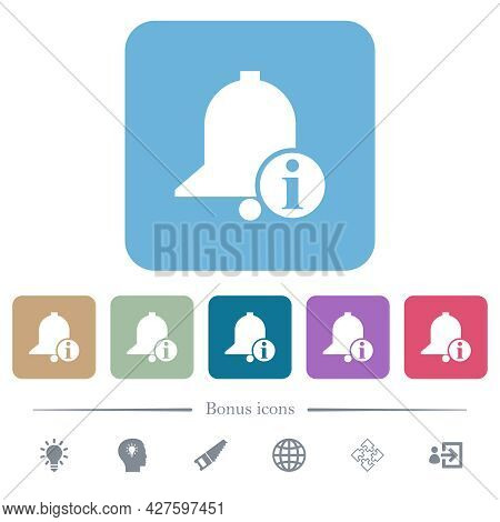 Reminder Info White Flat Icons On Color Rounded Square Backgrounds. 6 Bonus Icons Included