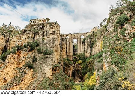 Gorgeous View Of Ronda,andalusia,spain. Puente Nuevo New Bridge Over Guadalevin River.old Stone Brid