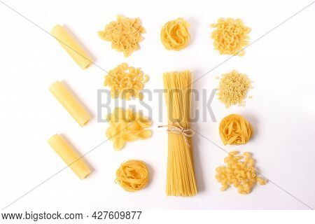 Different Types Of Raw Italian Pasta Close-up
