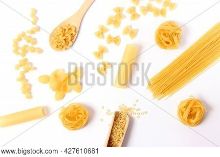 Different Types Of Raw Italian Pasta Close-up