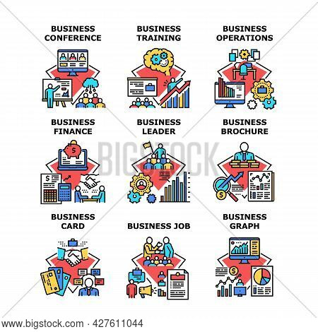 Business Training Set Icons Vector Illustrations. Business Training And Conference, Job Brochure And