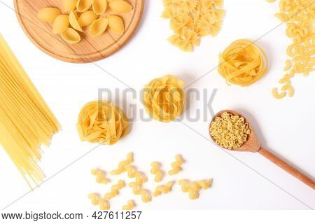 Different Types Of Raw Italian Pasta Close-up
