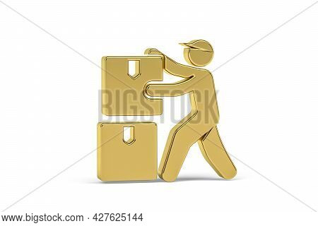 Golden 3d Warehouseman Icon Isolated On White Background - 3d Render