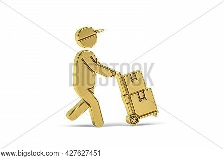 Golden 3d Warehouseman Icon Isolated On White Background - 3d Render