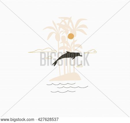 Hand Drawn Vector Abstract Stock Graphic Summer Time Cartoon, Minimalistic Illustrations Logo, With 