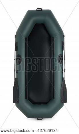 Inflatable Rubber Fishing Boat With Aluminium Oars Isolated On White