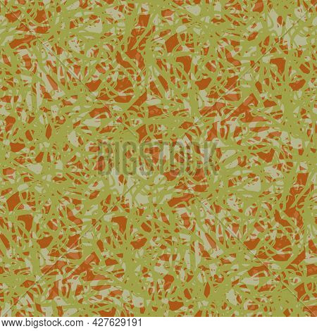 Abstract Lace Vector Seamless Pattern Background. Mottled Sage Green Ochre Brown Backdrop With Fibro