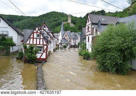 Monreal, Germany - July 15th 2021: Huge Flood Of The Tiny Elz River In Summer