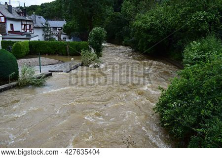 Monreal, Germany - July 15th 2021: Huge Flood Of The Tiny Elz River In Summer