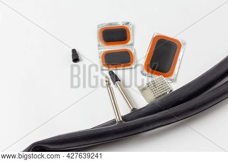 Two New Bicycle Cameras With Metal Presta Valves And Spare Rubber Patches For Quick Repair Of Bicycl