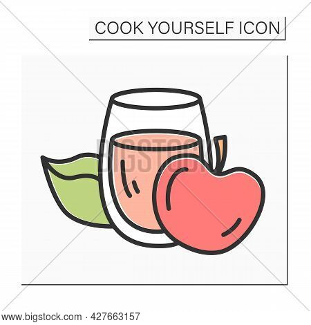 Apple Juice Color Icon.glass Of Fresh Juice. Ripe Apple.healthy Food. Isolated Vector Illustration