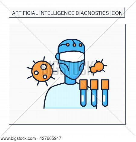 Robot Color Icon. Ai In Medicine. Digital Scientist. Research And Examine Viruses. Ai Diagnostic Con