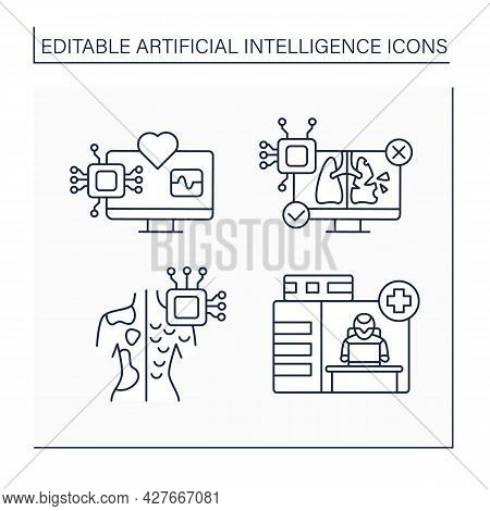 Ai Diagnostic Line Icons Set. Skin Cancer Diagnostic, Emergency. Digital Technologies Concept. Isola
