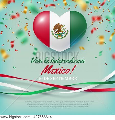 16th Of September Viva La Independencia Mexico Card. Independence Day Of Mexico Festive Banner With 