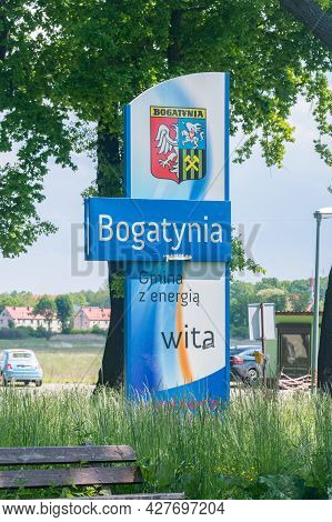 Porajow, Poland - June 2, 2021: Entry Sign To The Bogatynia Commune.