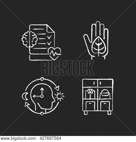 Positive Progress In Life Chalk White Icons Set On Dark Background. Mental Health Awareness. Green L
