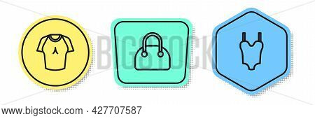 Set Line T-shirt, Handbag And Swimsuit. Colored Shapes. Vector
