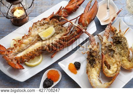 Grilled Lobster With Seafood Sauce And Caviar