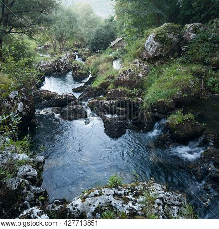 Rocks And Cascades On Wild Stream Krupa On Popular Picnic Place Krupa Na Vrbasu Near Banja Luka, Bos