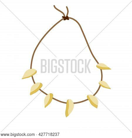Necklace Of Teeth And Fangs. Primitive Tribal Art. Caveman Clothing. Flat Cartoon Illustration. Deco
