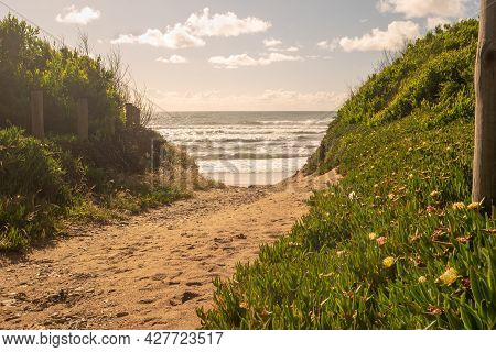 Landscape Of Sunset In Sao Pedro De Maceda Beach. Ovar, Portugal.