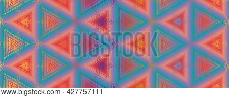 Seamless Abstract Multi Colored Viridian Green, Purple, Orange, Red Textured Kaleidoscope Pattern. S