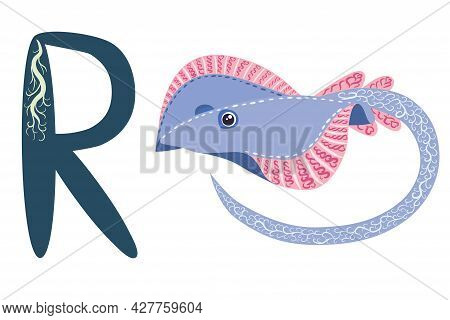 Abc Kids Blue Spotted Sea Animal Cartoon Character Ocean Animal, Cramp Fish Stingray Fish For Illust