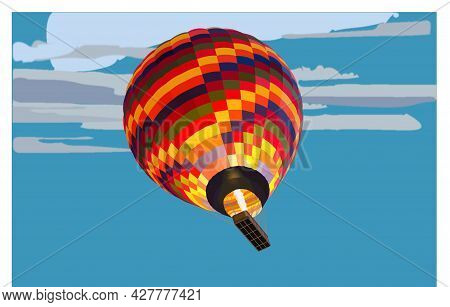 Color Illustration Of A Hot Air Balloon In Flight