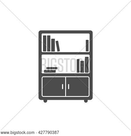 Bookcase Silhouette Vector Icon Isolated On White. Bookshelf Furniture Icon For Web, Mobile Apps, Ui