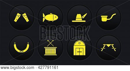 Set Sausage, Smoking Pipe, Musical Drum And Sticks, Farm House, Oktoberfest Hat, Fish, Picnic Table 