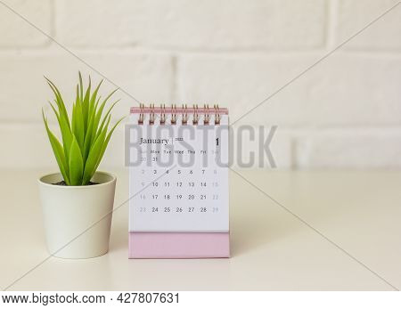 Calendar For January 2022 . Desktop Calendar On A Light Background.hello, 2022