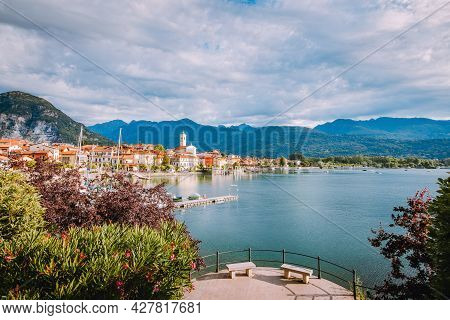 Feriolo, Verbania / Italy - June 2021: Feriolo Village On Lake Maggiore With Cloudy Sky