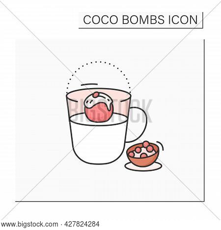 Coco Bomb Color Icon. Delicious Dessert. Cute Ball Of Chocolate With Marshmallows Filling. Bomb Insi