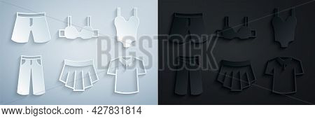 Set Skirt, Swimsuit, Pants, Shirt, Bra And Short Or Pants Icon. Vector