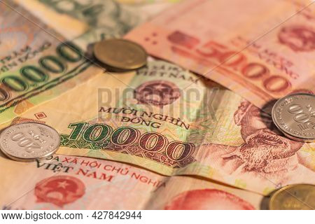 A Composition Of Vietnamese Dong Vnd Banknotes And Coins Providing Great Options To Be Used For Illu