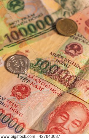 A Composition Of Vietnamese Dong Vnd Banknotes And Coins Providing Great Options To Be Used For Illu