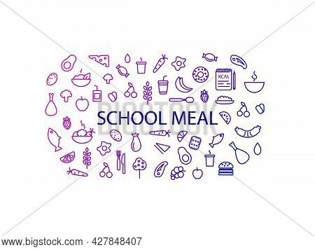 School Meal Concept Outline Icons Set. Kids Menu. Healthy Eating Program. Gradient Linear Contour Sy