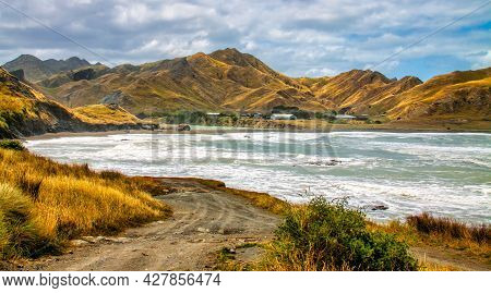 The Wild Dangerous And Rough Swells In The Ocean Off The Beach On The Rugged Stormy Coast At Tora Wa