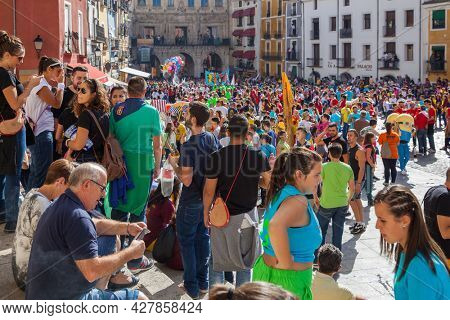 Cuenca, Spain - September 18, 2015: Crowd of people in Plaza Mayor in Cuenca during The San Mateo fiesta