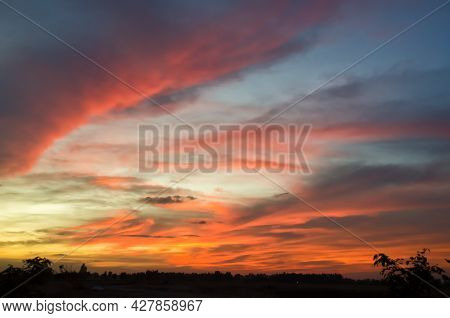 Dramatic Sunset Sky Range Beautiful Landscape Dusk Golden Time Vibrant Sky. Beautiful Landscape Vivi