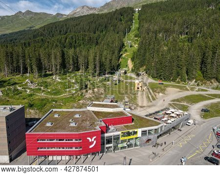 Cable Cars And Tracks For Mountain Bikes At Valbella On The Swiss Alps