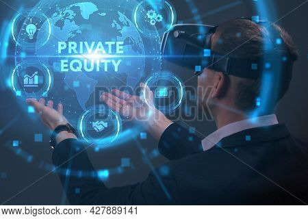 Business, Technology, Internet And Network Concept. Young Businessman Working On A Virtual Screen Of