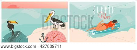 Hand Drawn Vector Abstract Stock Graphic Summer Time Cartoon, Contemporary Illustrations Prints Coll
