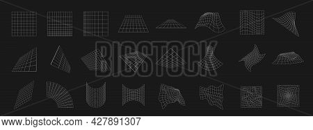 Set Of Retrofuturistic Grid. Digital Cyber Retro Design Elements. Collection Of Grids In Cyberpunk 8