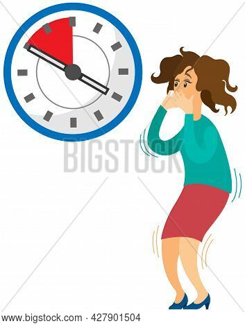 Deadline Business Concept, Time Management, Fear Of Being Late. Businesswoman Is Afraid Of Time. Sca
