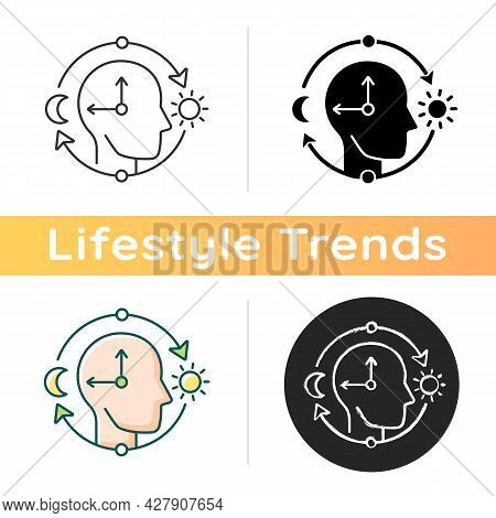 Circadian Rhythms Icon. Internal Daily Clock. Optimize Cognitive Function For Daytime. Sleep Wake Cy
