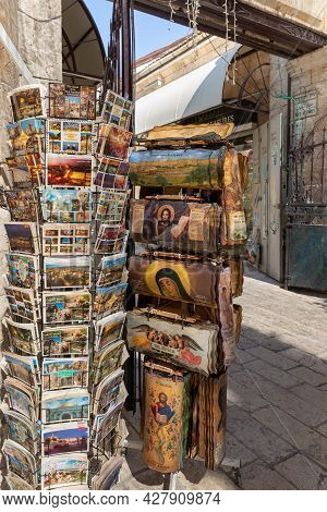 Jerusalem, Israel, July 17, 2021 : Souvenirs And Decorations Are Sold At The Souvenir Street Shop On