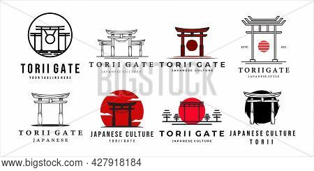 Set Of Torii Gate Logo Vintage And Line Art Vector Illustration Template Icon Design. Bundle Collect