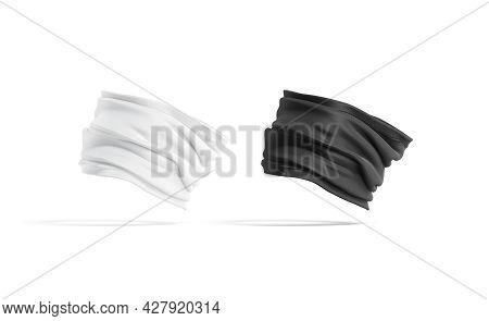 Blank Black And White Folded Neck Gaiter Mockup, Side View, 3d Rendering. Empty Dust Proof Neck Warm